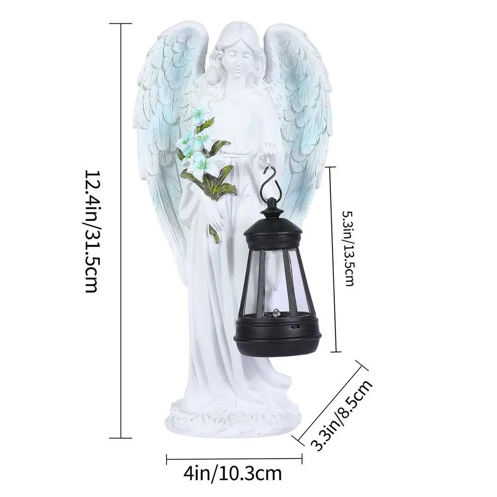 Auralis | Solar Engel Statue | Wetterbeständig & Beleuchtet | 20 × 10 × 8 cm | Harz Garten-, Terrassen- & Gedenkornament