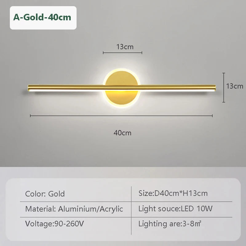 LED-Wandleuchte LineaLux | Schwarz und Gold | 40/60/80 cm | Warm-, Kalt- & Dreifarbenbeleuchtung | Zeitgenössische Spiegel- & Wandleuchte