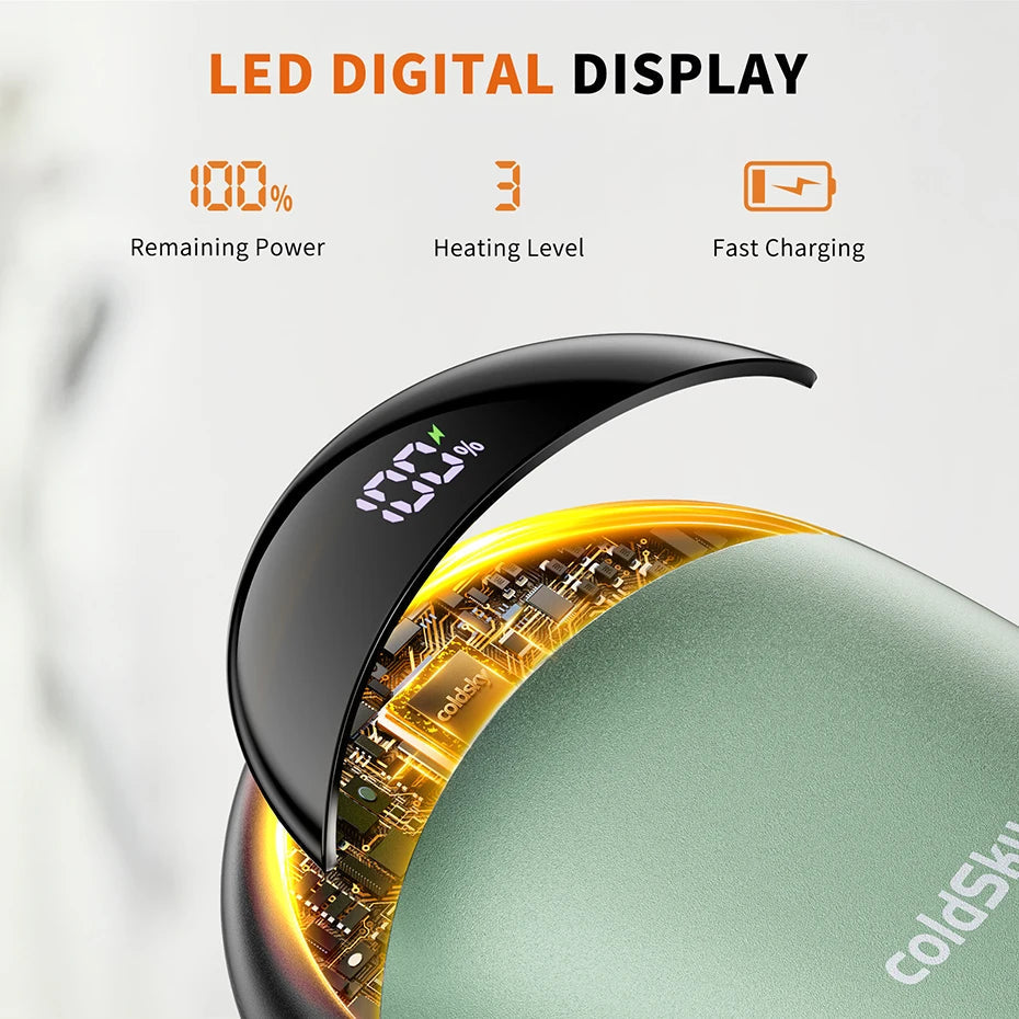 coldSky 2-in-1 Wiederaufladbare Handwärmer 2er-Pack Magnetischer Elektrischer Handwärmer mit Digitalanzeige, Tragbarer Taschen-Handwärmer