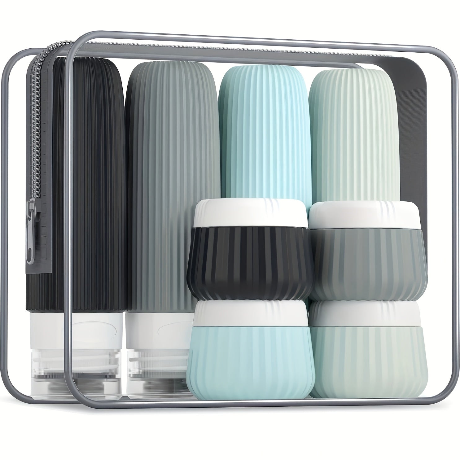 Nomixa TravelKit | 8-teiliges Silikon-Reiseset | Auslaufsicher & TSA-konform | Mit Kulturtasche