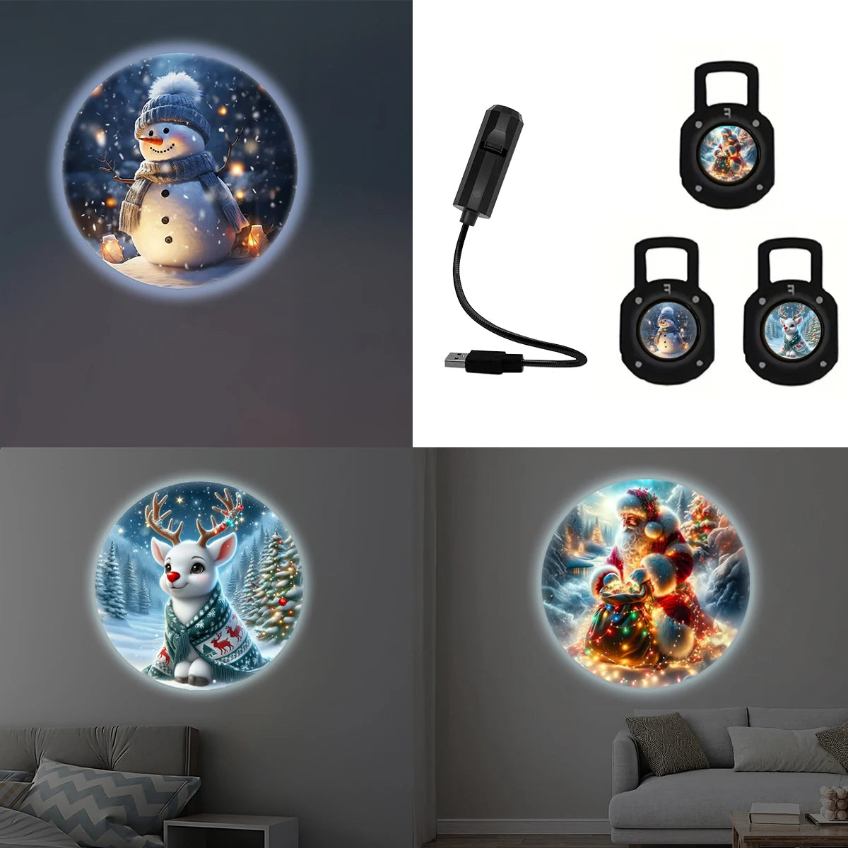 Weihnachtsprojektor LumiNoel | USB LED-Projektor mit 3 Musterscheiben | Rentier-, Schneemann- & Weihnachtsmann-Designs | Festliche Deko & Geschenkidee
