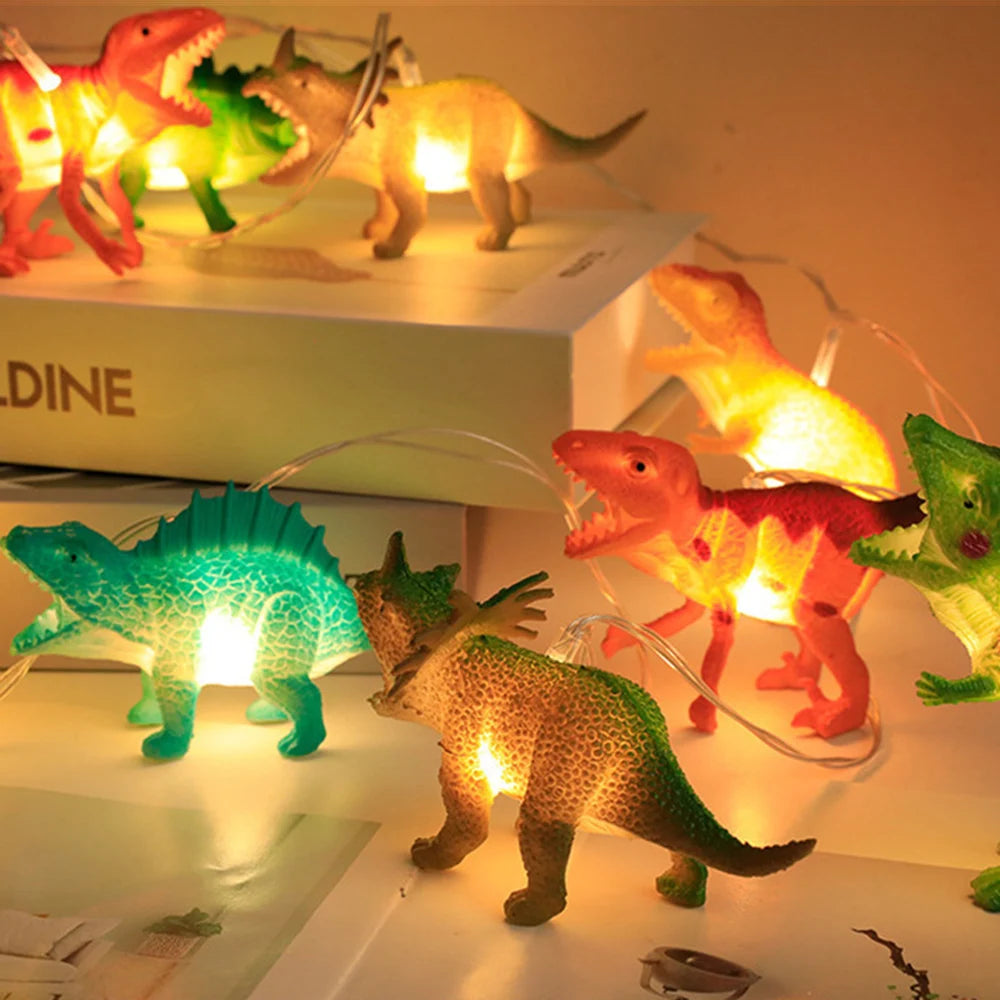 DinoGlow LED Dinosaurier-Lichterkette | Batteriebetrieben | Warmweiß | Kinderzimmer & Dekoration