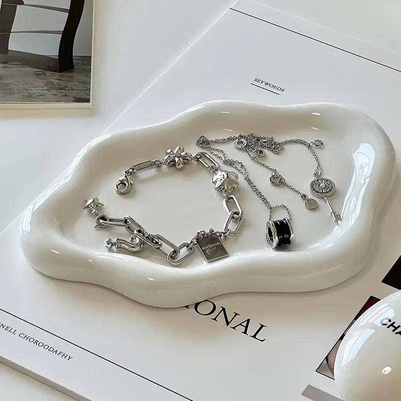 Cloudiva Schmuckschale | Wolkenform Keramik | Dekoschale für Schmuck & Schlüssel | Weiß