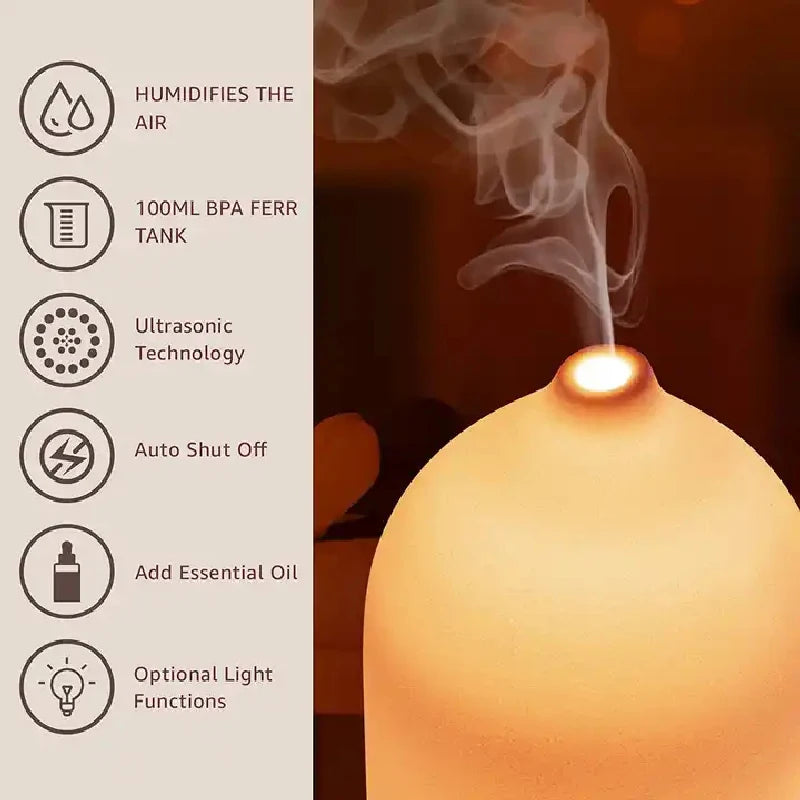 Aromisca Keramik Aroma-Diffuser | 100 ml Ultraschall-Luftbefeuchter | 7 LED-Farben & Timer | Handgefertigter Stil | EU-Stecker