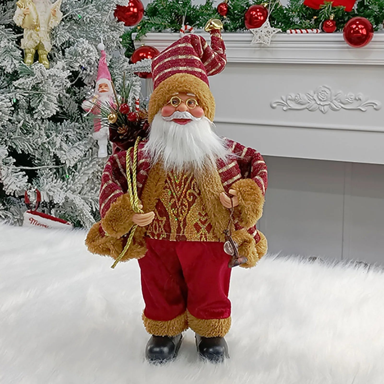 Weihnachtsfigur MerryClaus | Weihnachtsmann Sitzend & Stehend | 30 cm Dekorationsfigur | Für Kamin, Tisch & Baumschmuck