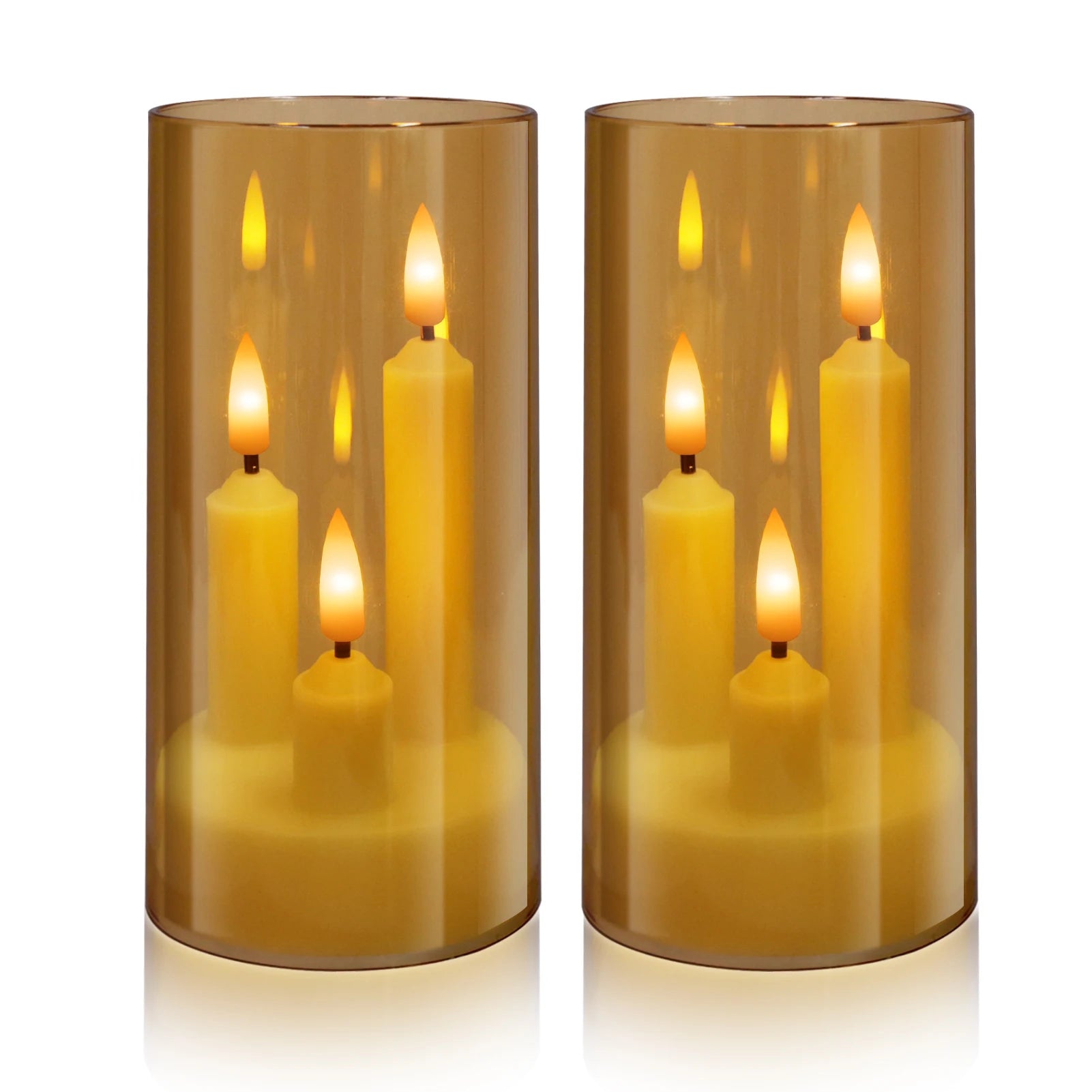 LumoAura LED-Kerze mit Dreifach-Dochten | Glasumhüllter Flackernder Flammeneffekt | Batteriegetriebene, Flammenlose Kerze | Sicher und Authentisch | Warmweißes Licht