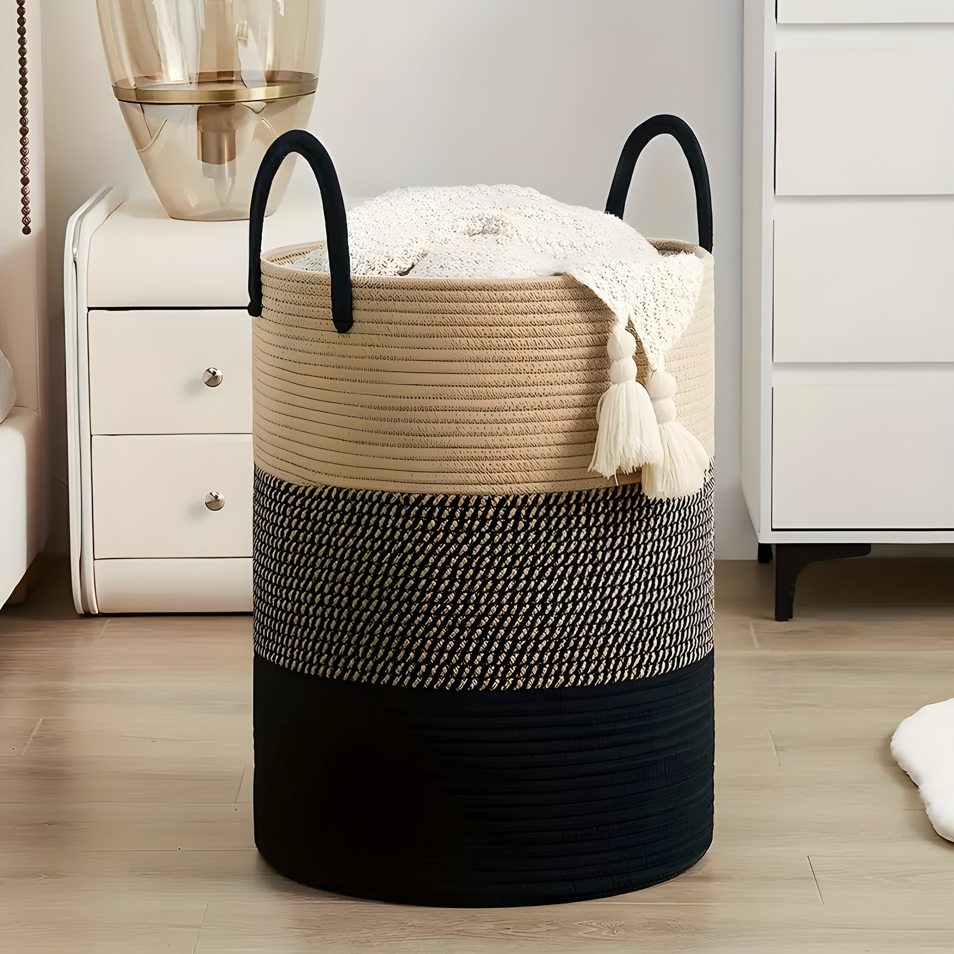 Loomaro Aufbewahrungskorb | Baumwollseilgeflecht & faltbar | Für Wäsche, Spielzeug & Deko | Natürliches Design für jedes Zuhause