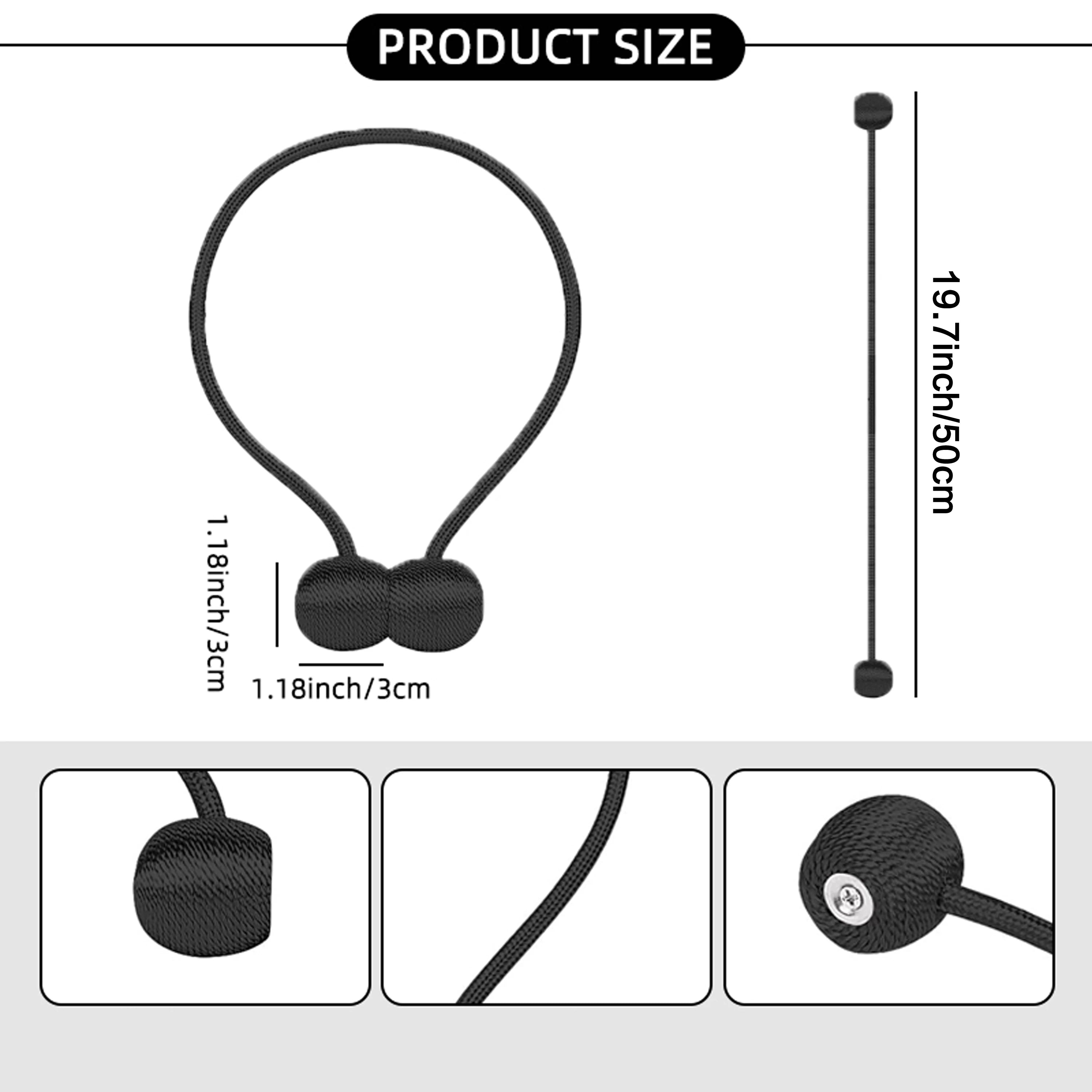 MagnoLuxe Gardinenhalter Set mit 2 Stück | Modernes Design Magnetische Kugel-Gardinenhalter | Flexible Kordelbindungen für Wohnzimmer- und Schlafzimmergardinen