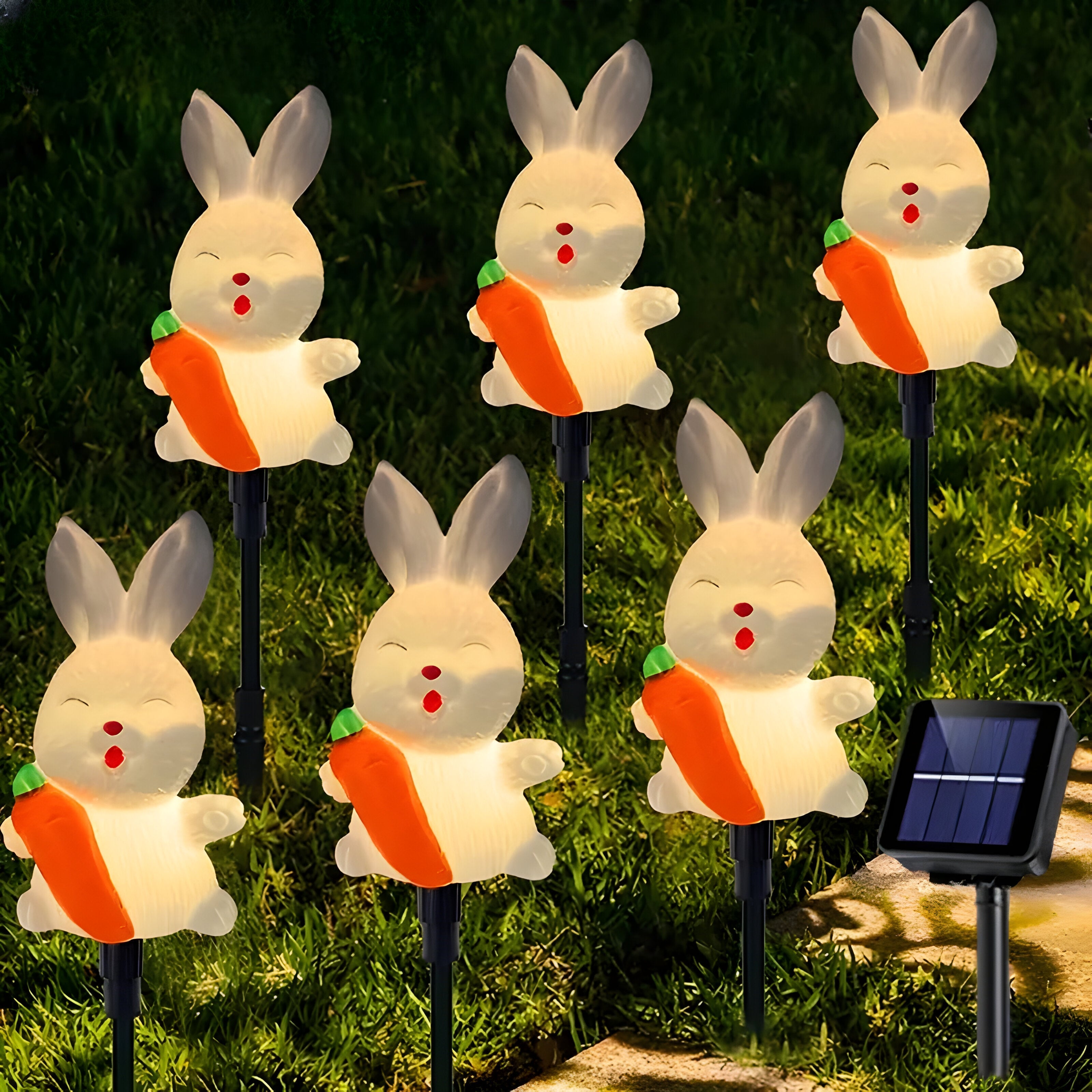 EasterGlow Solar Osterhasenlichter | LED Figuren im 6er-Set | Wetterfest & Stromsparend | Für Garten, Terrasse & Wege
