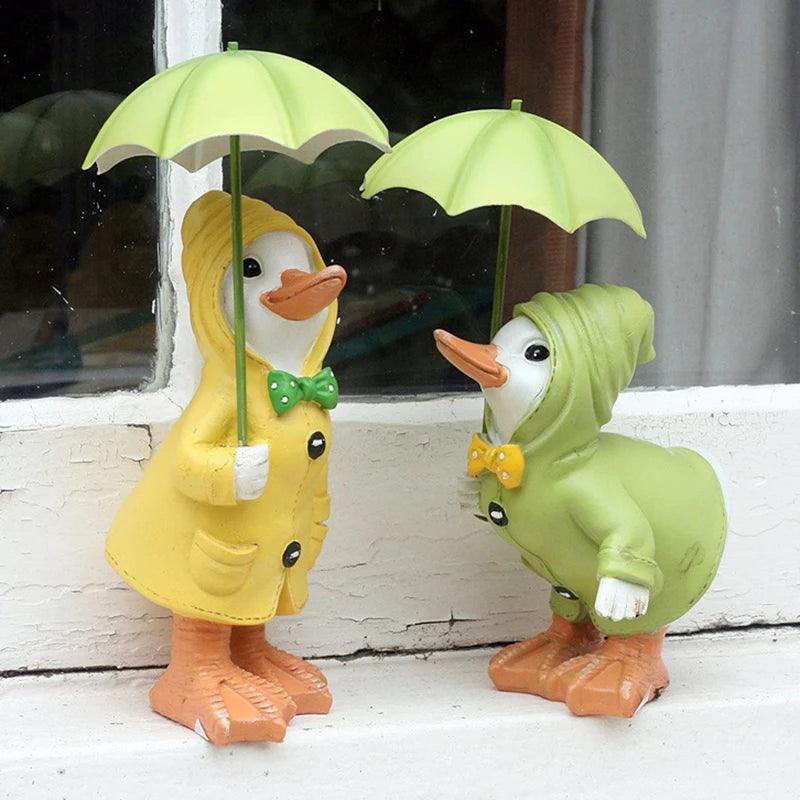2-teiliges Enten-Gartenfiguren-Set | Handbemalt | Wetterbeständiges Harz | 12x6 cm