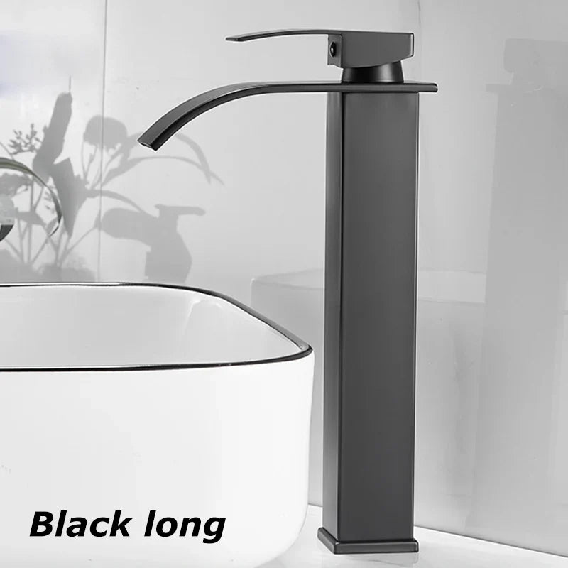 Vantura Flow | Waschtischarmatur mit Wasserfall | Edelstahl Schwarz Matt | Für Modernes Bad