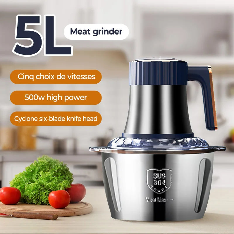Chefino Mixer | 500W Leistung | 6 Edelstahlklingen | 5 Stufen | 5L Edelstahl
