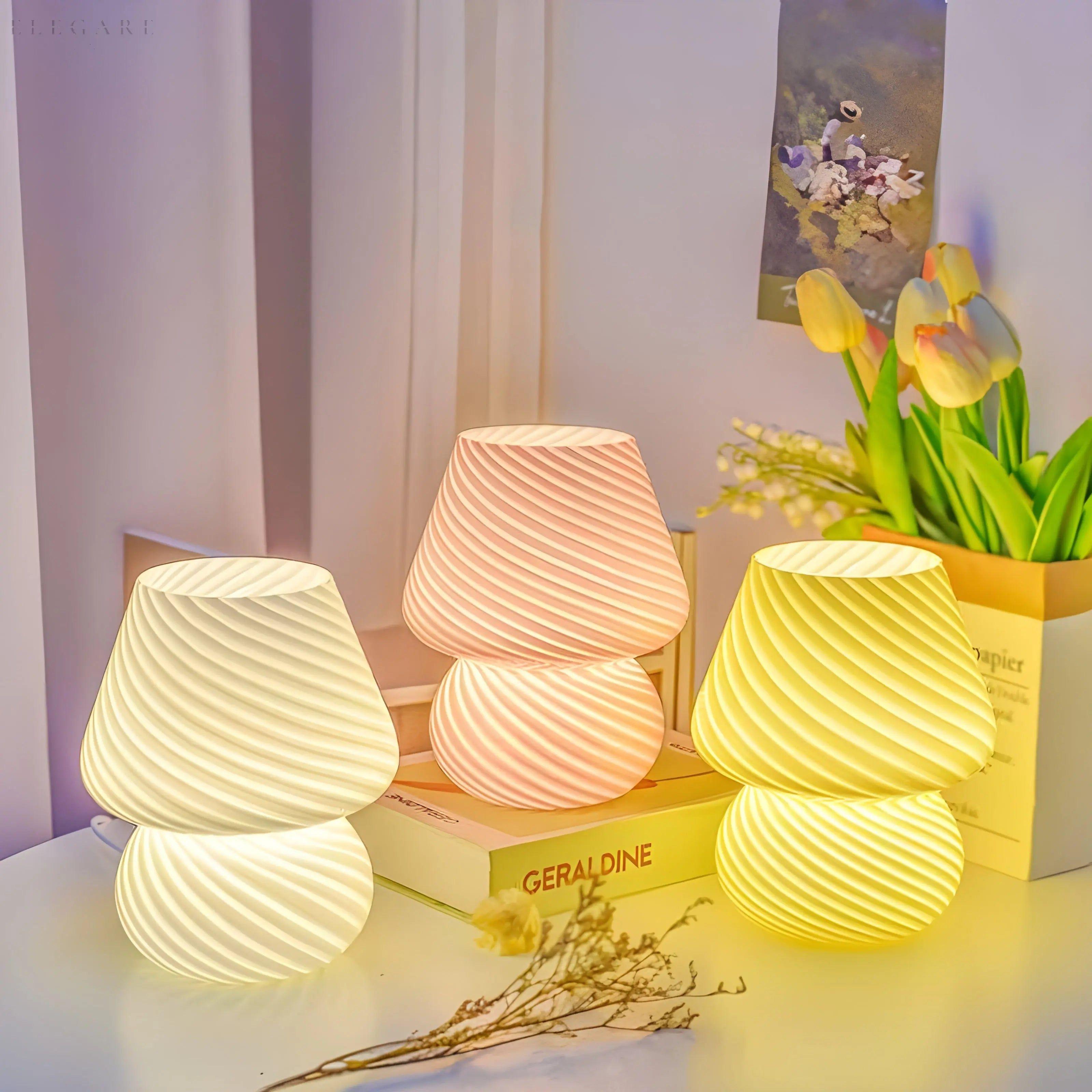 VeraGlow LED Tischlampe | Retro Pilzdesign mit Dimmbarem Licht | 5 Farben & Energieeffizient