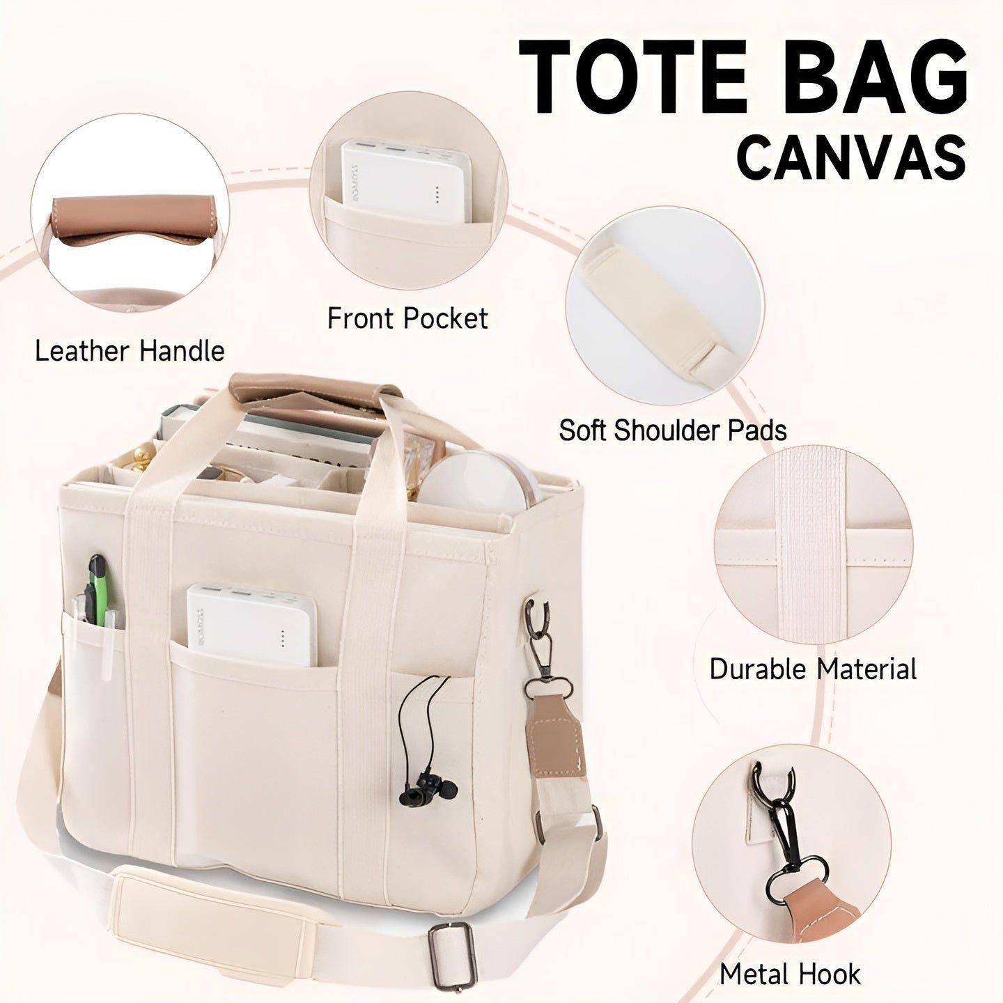 EcoCarry Canvas Tote Bag | Leicht & Robust | Vielseitig & Geräumig | In Beige oder Schwarz