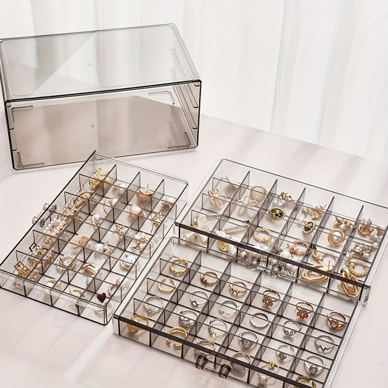 Jewelora | Schmuckbox Organizer | 3 Ebenen, 72 Fächer & transparenter Deckel | Ordnung & Schutz für Ringe, Ohrringe & Ketten