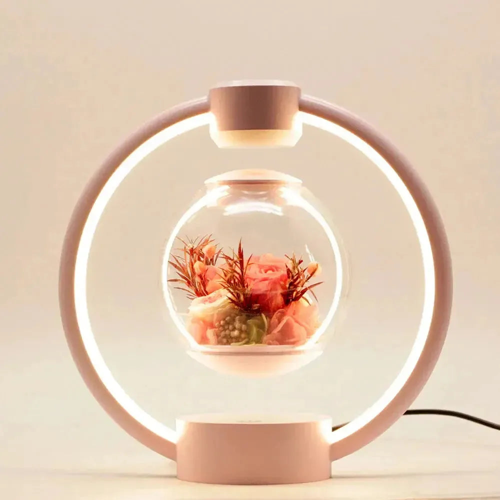 Lunafleur Levita | Schwebelampe mit Ewiger Blume | Magnetisches Designobjekt | LED-Stimmungslicht | Elegantes Wohnaccessoire