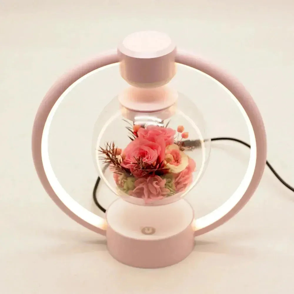 Lunafleur Levita | Schwebelampe mit Ewiger Blume | Magnetisches Designobjekt | LED-Stimmungslicht | Elegantes Wohnaccessoire
