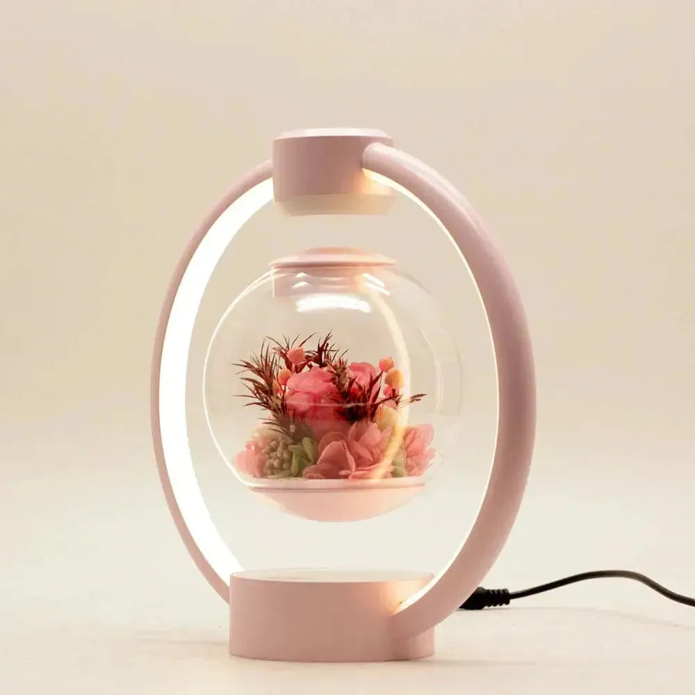 Lunafleur Levita | Schwebelampe mit Ewiger Blume | Magnetisches Designobjekt | LED-Stimmungslicht | Elegantes Wohnaccessoire