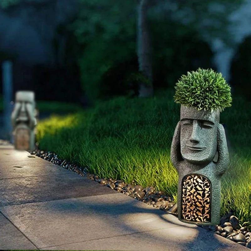 LumaFace | Solar Blumentopf mit LED | 3D-Gesichtsdesign & Wetterfest | Für Garten & Terrasse
