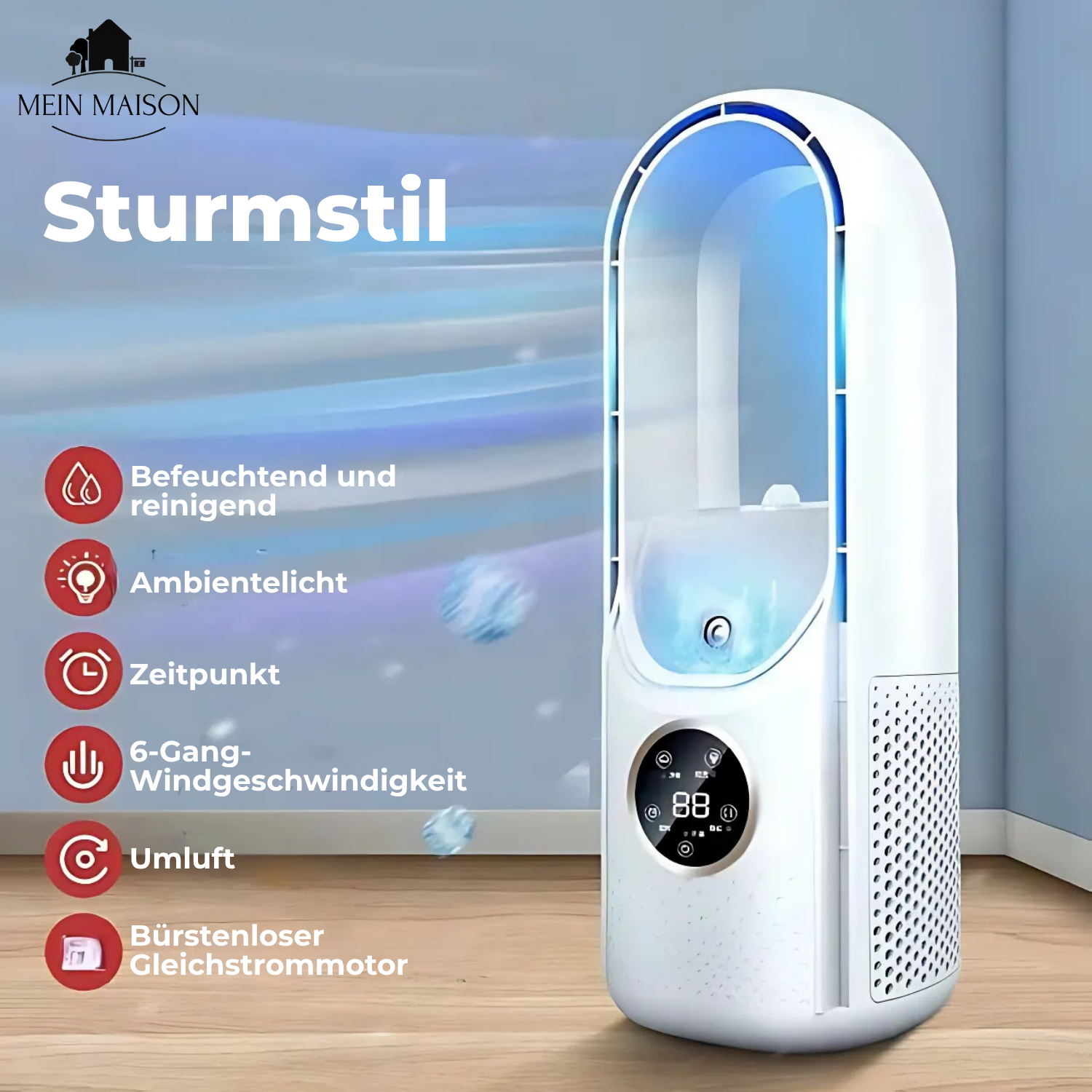 BrisaFlow Tisch-Luftkühler | 3-in-1 Kühlung & Befeuchtung | Bladeless Design | USB & Timer