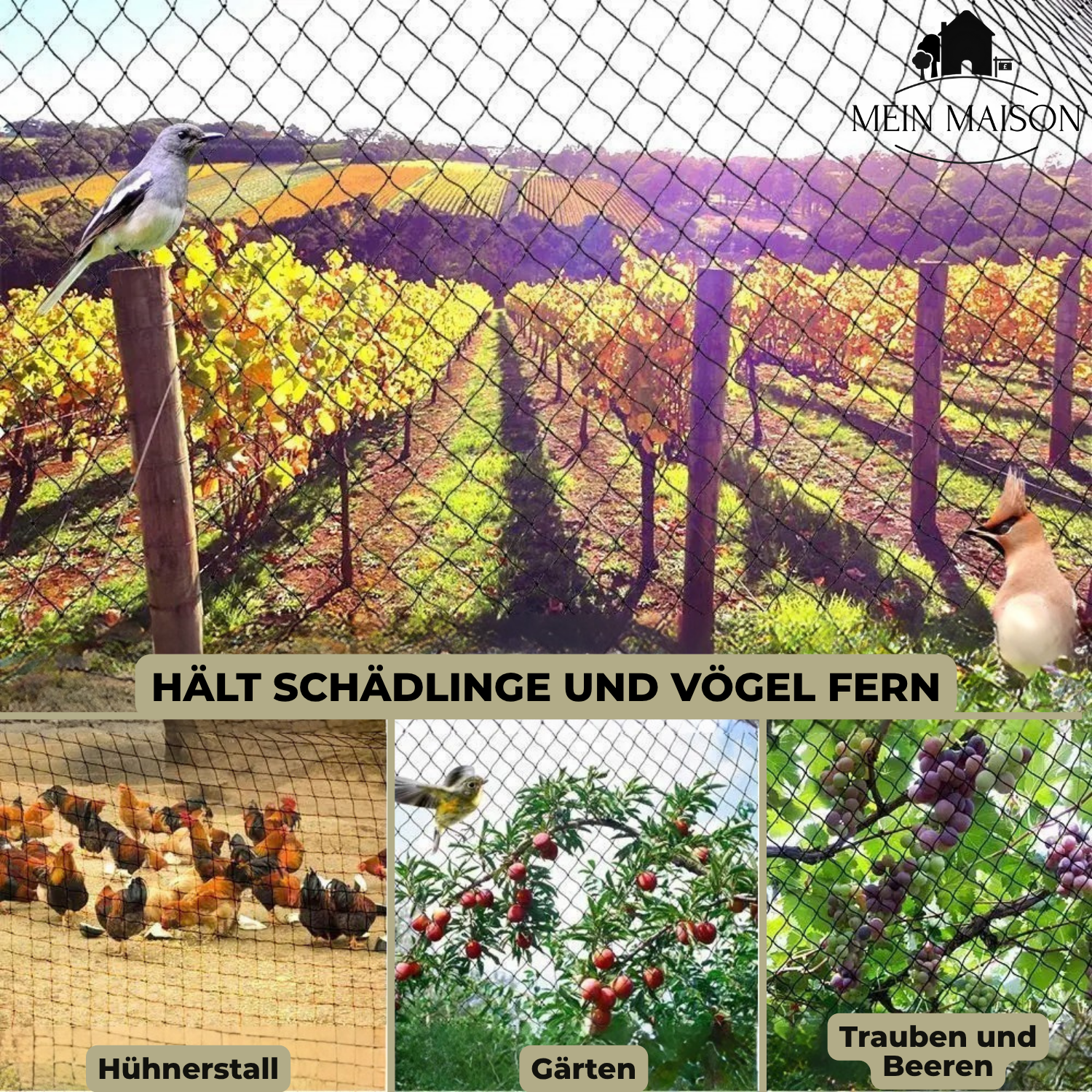 Growviva Gartennetz | Maßgeschneidert & Wetterfest | Rundumschutz für Pflanzen | Nylon UV-beständig