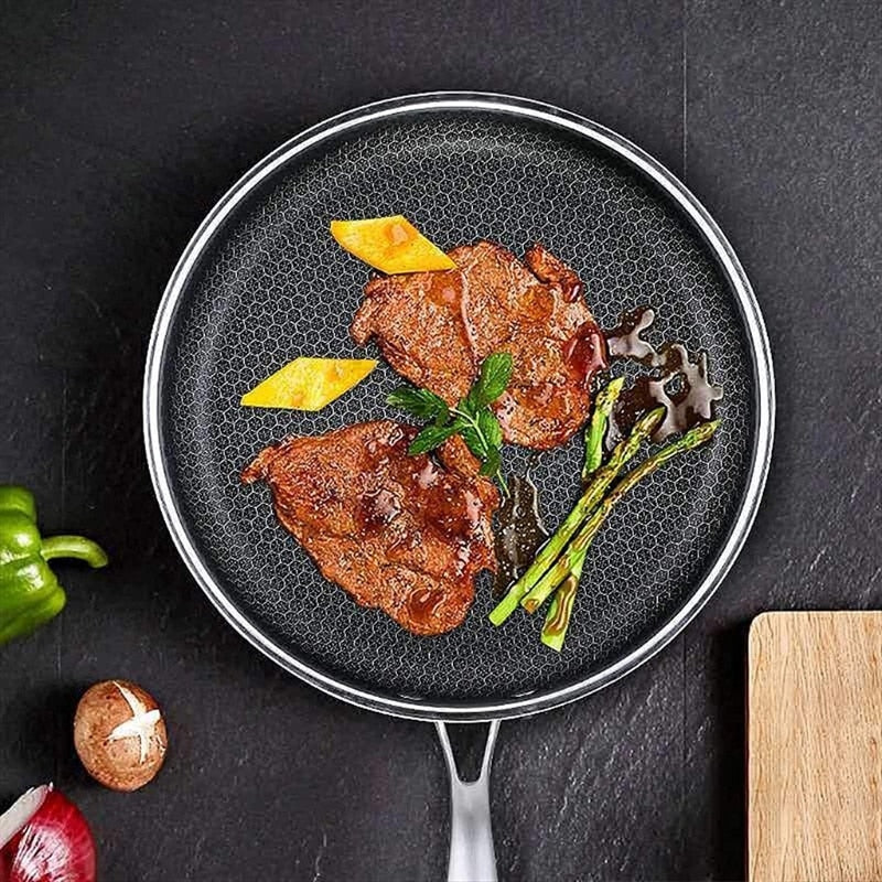 ChefLuxe | Edelstahl-Antihaft-Bratpfanne | Wabenstruktur | Ergonomischer Griff