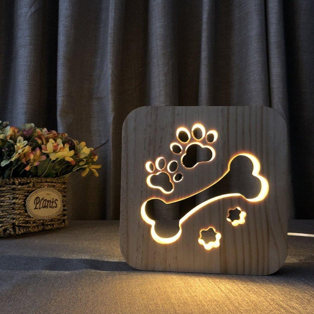 Holzlicht Hundo | 3D-Hundelampe | Warmes LED-Licht | USB-Betrieb