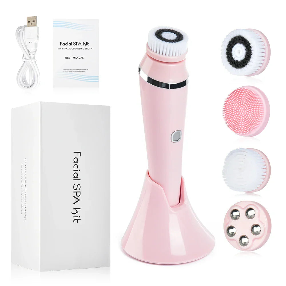 SkinAura | 4-in-1 Gesichtsreinigungs- & Massagegerät | 3 Intensitätsstufen, USB-aufladbar & kompakt | Tiefenreinigung, Peeling & Pflege zuhause & unterwegs