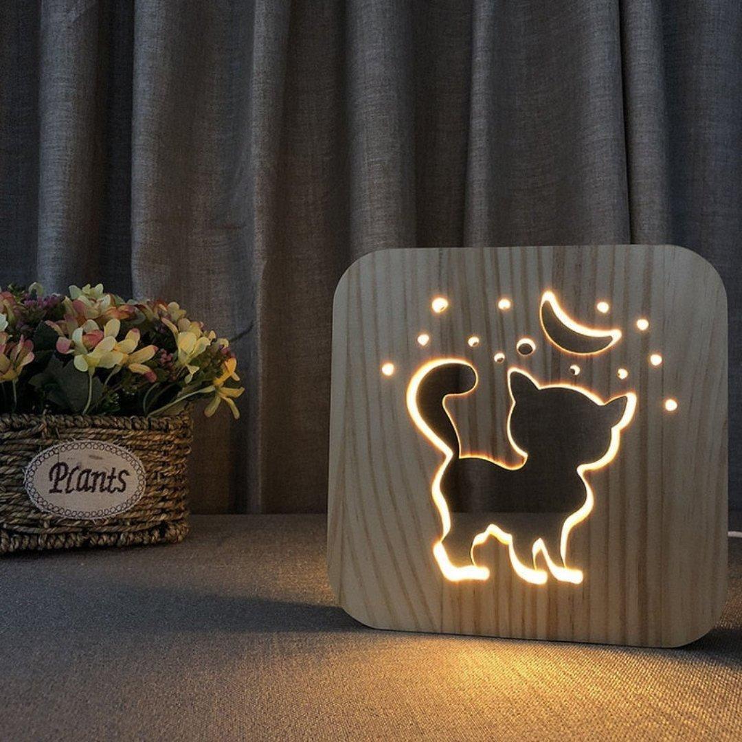 Holzlicht Hundo | 3D-Hundelampe | Warmes LED-Licht | USB-Betrieb