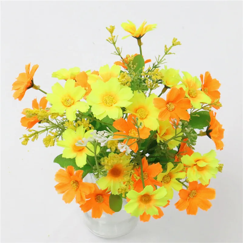 Floraviva Daisy | Kunstblumenstrauß | 7 Zweige mit 28 Gänseblümchen | Seidenoptik
