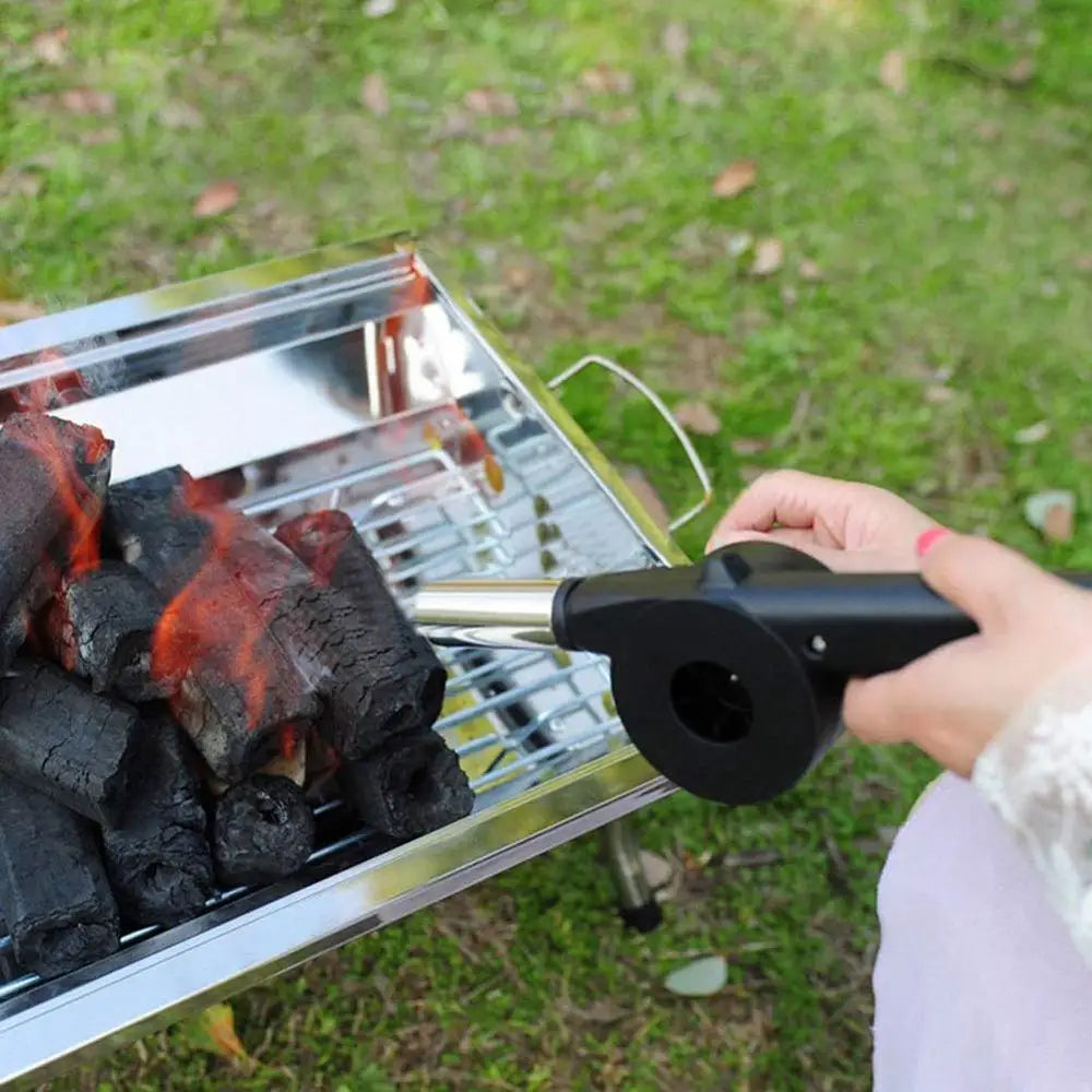 Flammo Handgrill-Ventilator | Kurbelbetrieb | Edelstahl | Für Holzkohle & BBQ