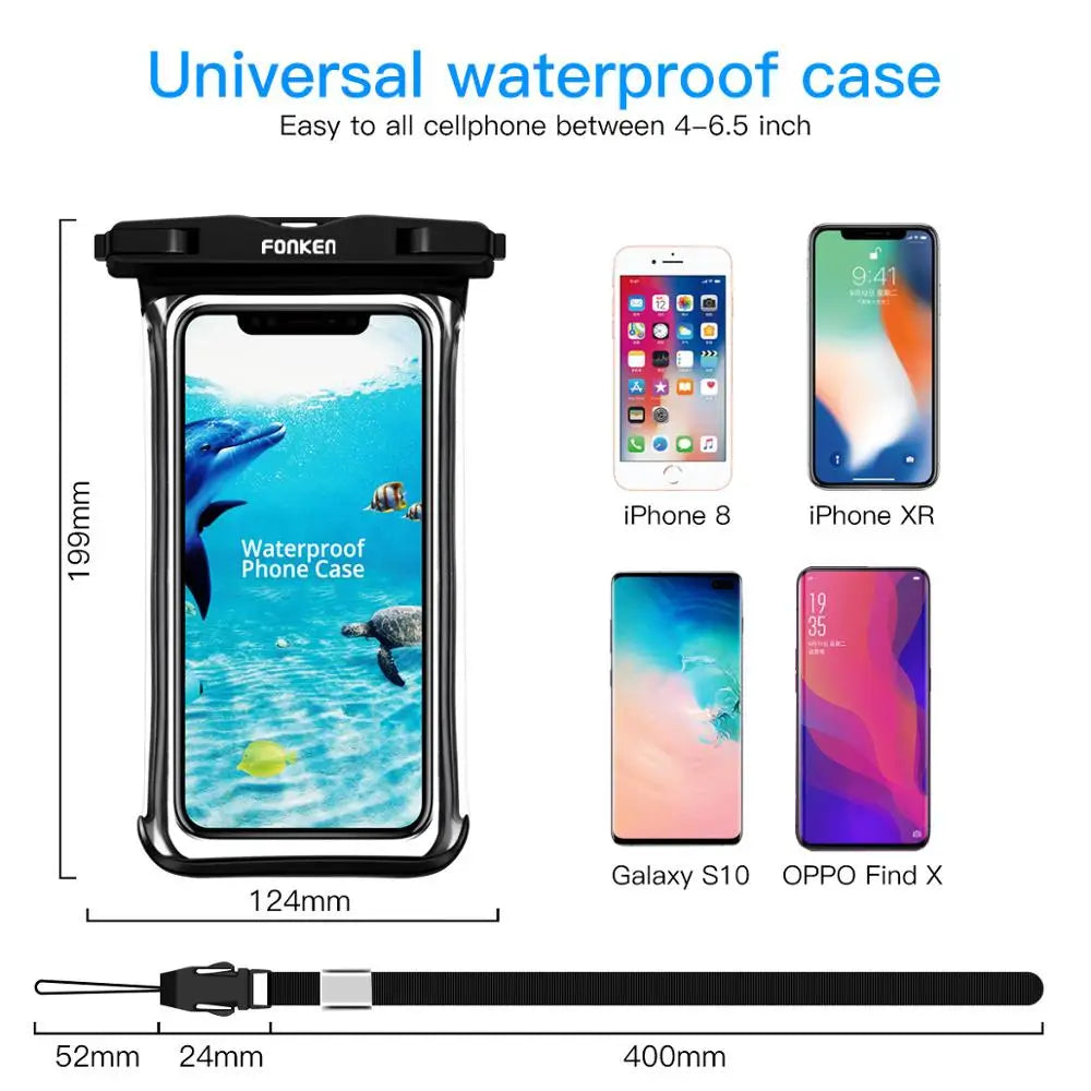 AquaSafe Handyhülle | 100 % Wasserdicht | Touchfähig & Staubdicht | Mit Trageband