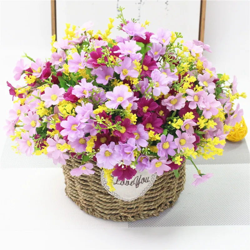 Floraviva Daisy | Kunstblumenstrauß | 7 Zweige mit 28 Gänseblümchen | Seidenoptik