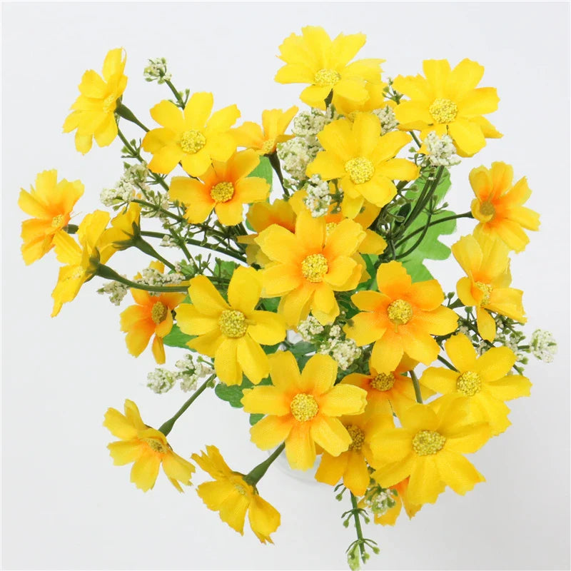 Floraviva Daisy | Kunstblumenstrauß | 7 Zweige mit 28 Gänseblümchen | Seidenoptik