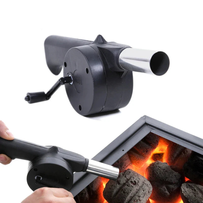 Flammo Handgrill-Ventilator | Kurbelbetrieb | Edelstahl | Für Holzkohle & BBQ