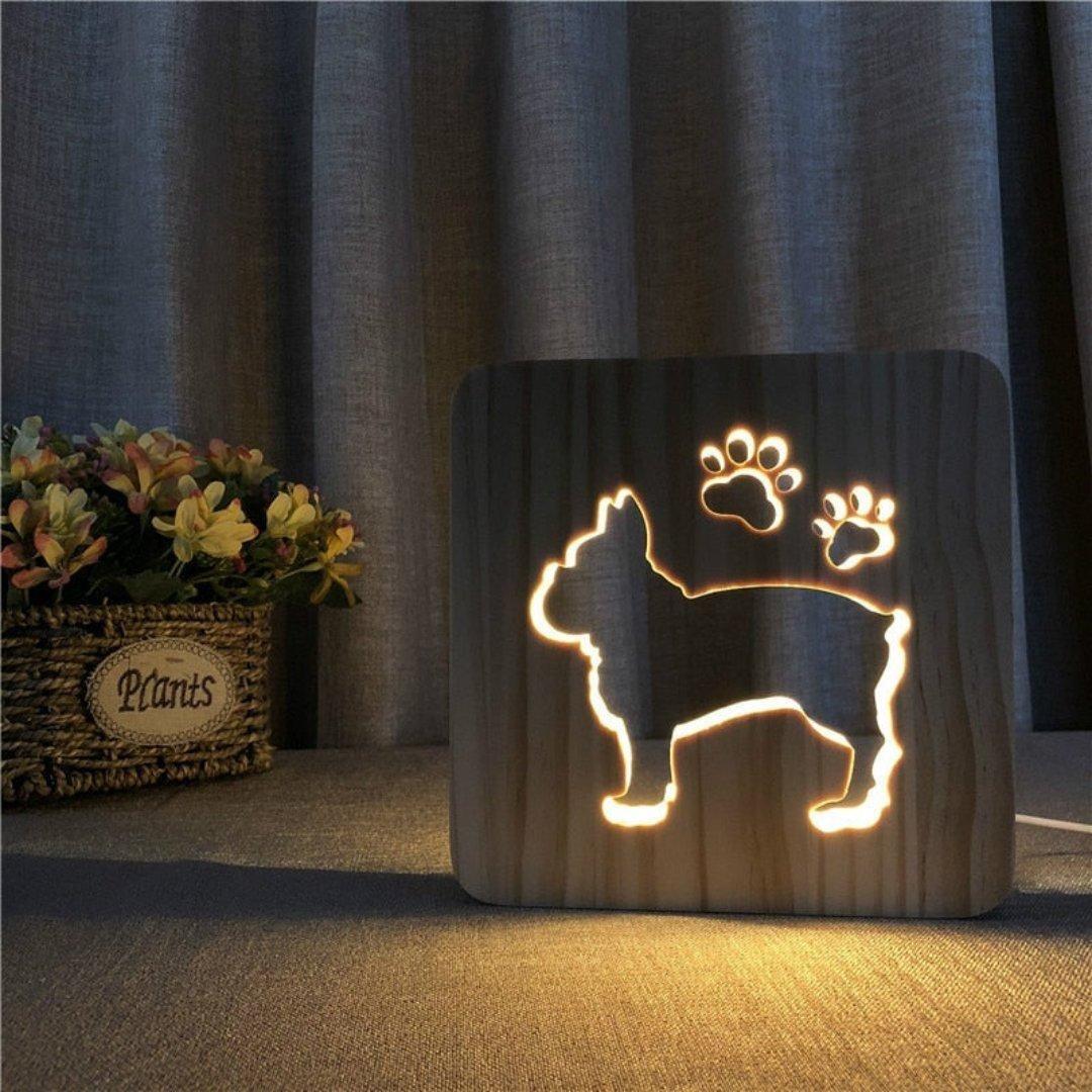 Holzlicht Hundo | 3D-Hundelampe | Warmes LED-Licht | USB-Betrieb