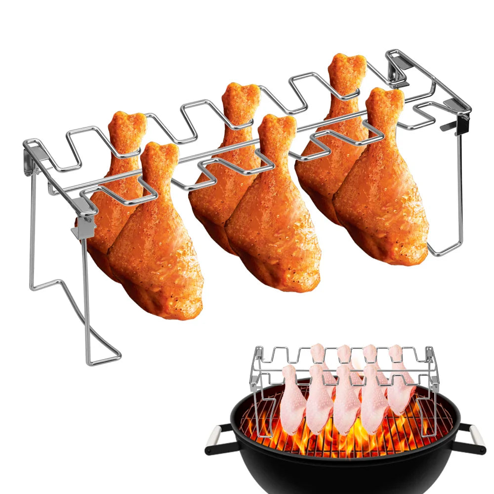 Flammora GrillRack | BBQ-Rost mit Thermometer | Antihaft & Edelstahl | Für Hähnchenkeulen & Rippchen