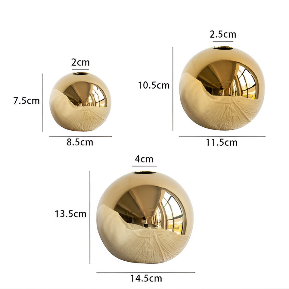 Vazella Keramikvase Gold | Rund & Glänzend | Luxuriöses Designobjekt | Für Blumen & Dekoration