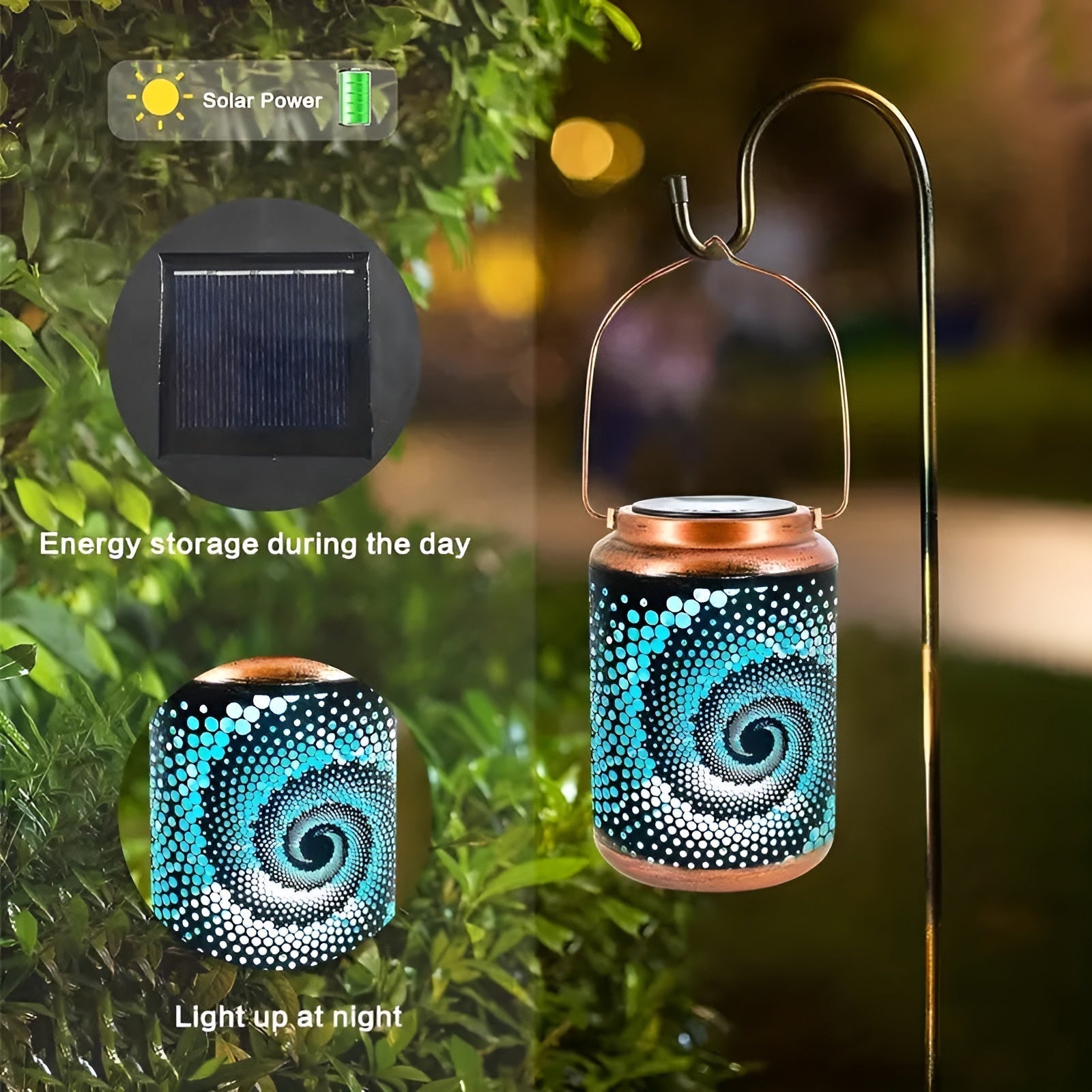 LumaGarden SpiralLight | Solarbetriebene Projektionsleuchte | Dekoratives Eisen-Design