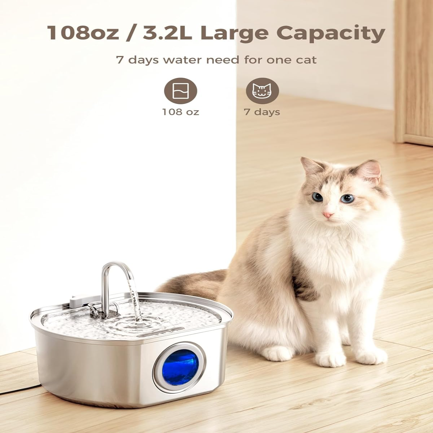 Aquaelix Trinkbrunnen Katze | Edelstahl & Hygienisch | Leise Pumpe | 2,5 L Volumen | Für Gesunde Hydration