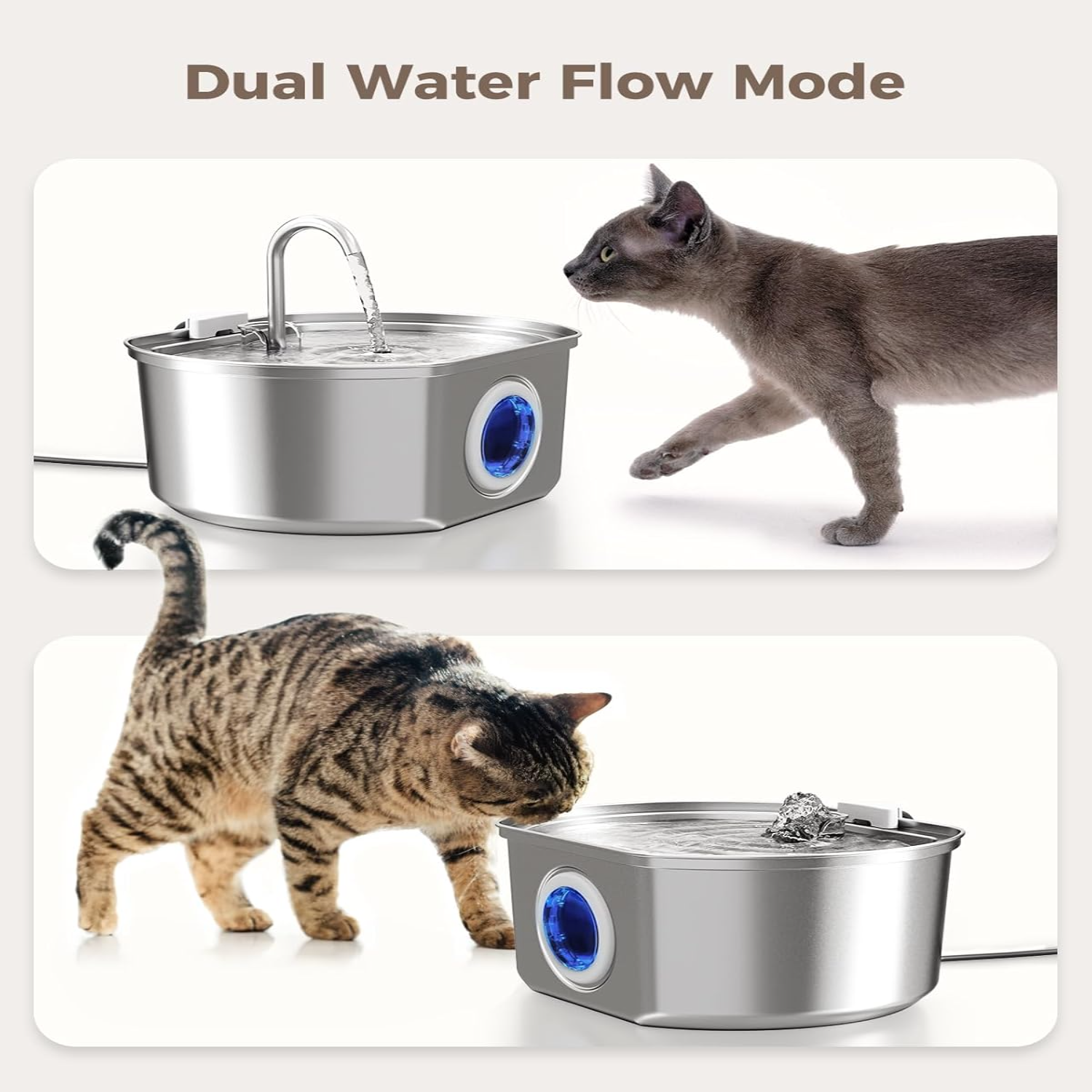 Aquaelix Trinkbrunnen Katze | Edelstahl & Hygienisch | Leise Pumpe | 2,5 L Volumen | Für Gesunde Hydration