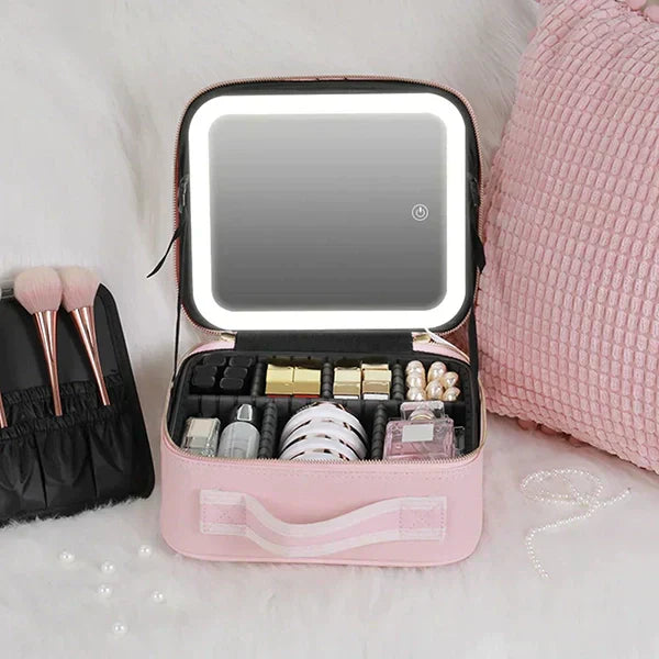 Visavie GlowCase | LED-Kosmetiktasche | Spiegel | 3 Lichtstufen | 26×23×11 cm