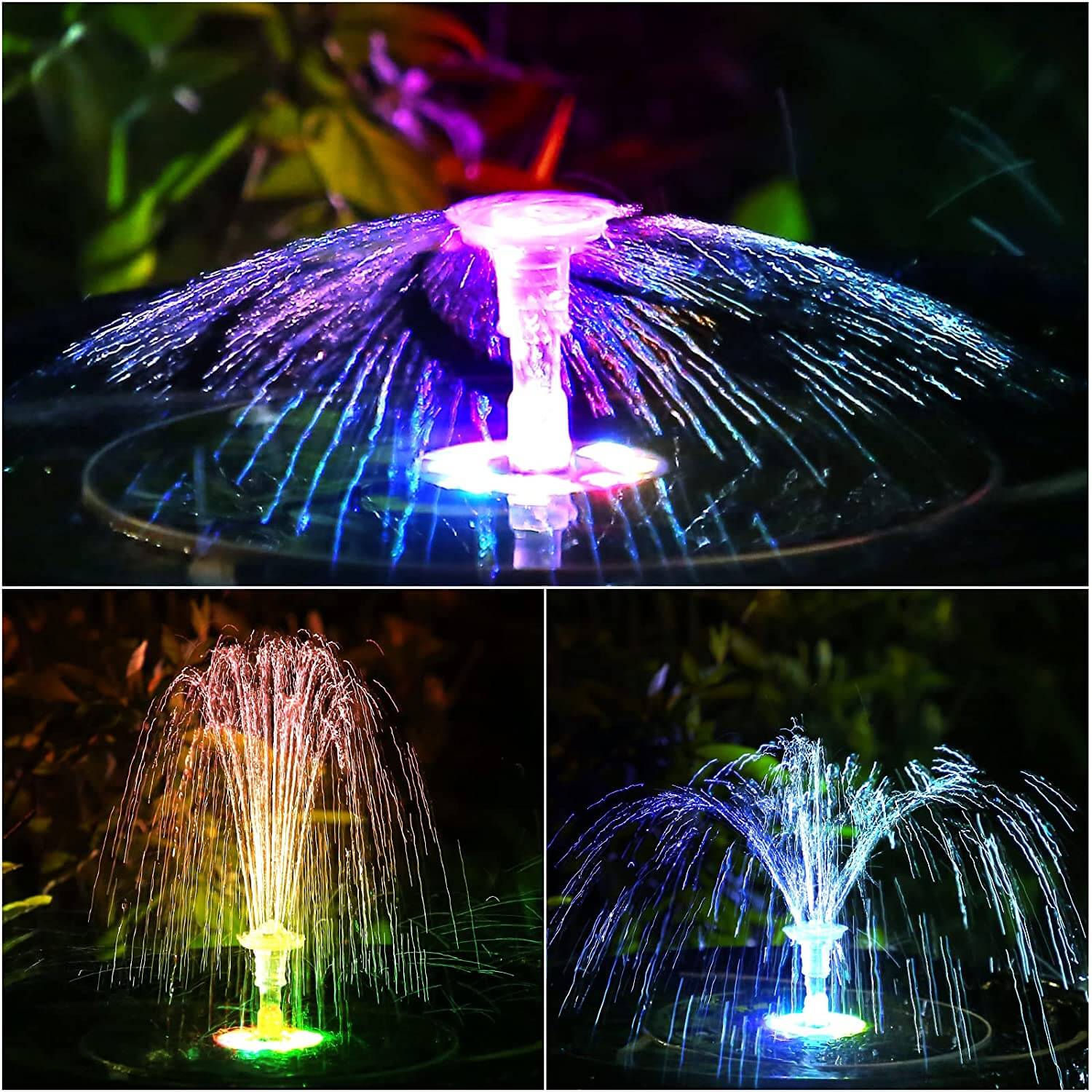 WaterGlow – Solarbrunnen mit LED & 4 Wasserstrahlmustern!