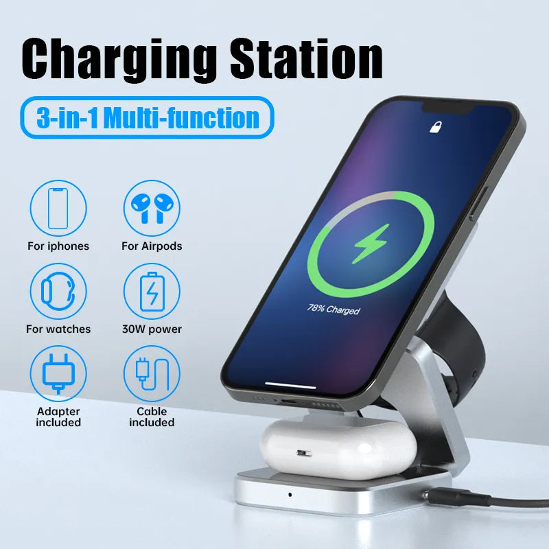 ChargeMate FoldCharge | 3-in-1 Kabelloses Ladegerät | Faltbar & Kompakt | Magnetisches Design | Ideal für Zuhause & Reisen