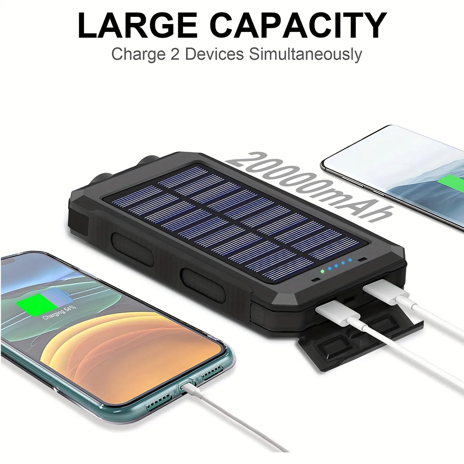 Sunvoltis | Solar-Powerbank mit LED-Licht | 20.000 mAh & robustes Design | Outdoor, Camping & Notfall