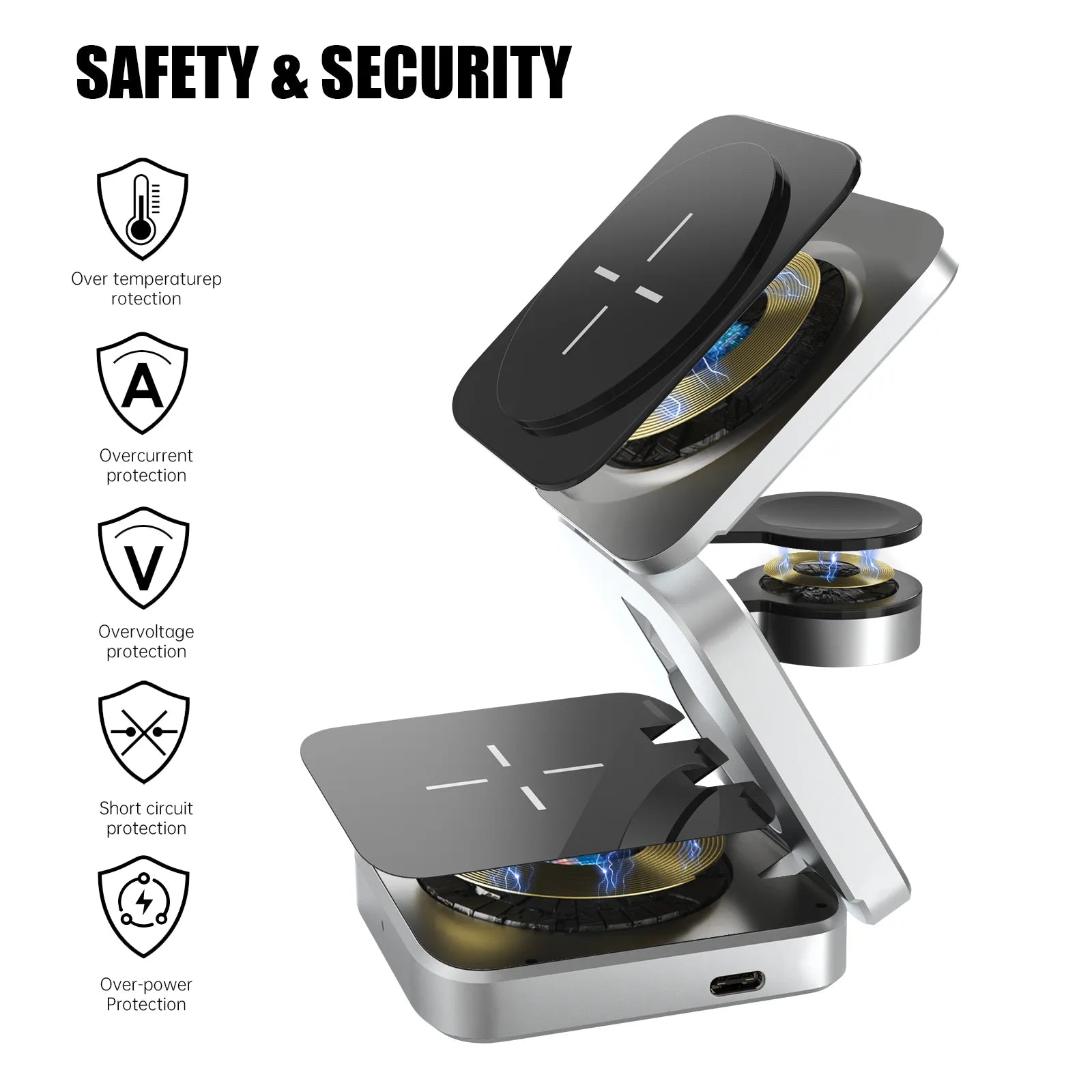 Voltura Charge | 3-in-1 Kabelloses Ladepad | Faltbar & Magnetisch | Für Smartphone, Uhr & Earbuds