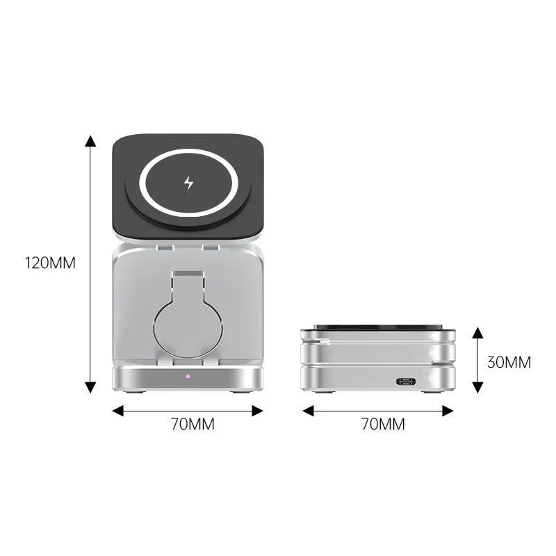 Voltura Charge | 3-in-1 Kabelloses Ladepad | Faltbar & Magnetisch | Für Smartphone, Uhr & Earbuds