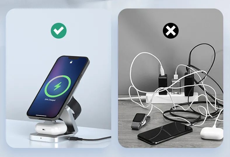 ChargeMate FoldCharge | 3-in-1 Kabelloses Ladegerät | Faltbar & Kompakt | Magnetisches Design | Ideal für Zuhause & Reisen