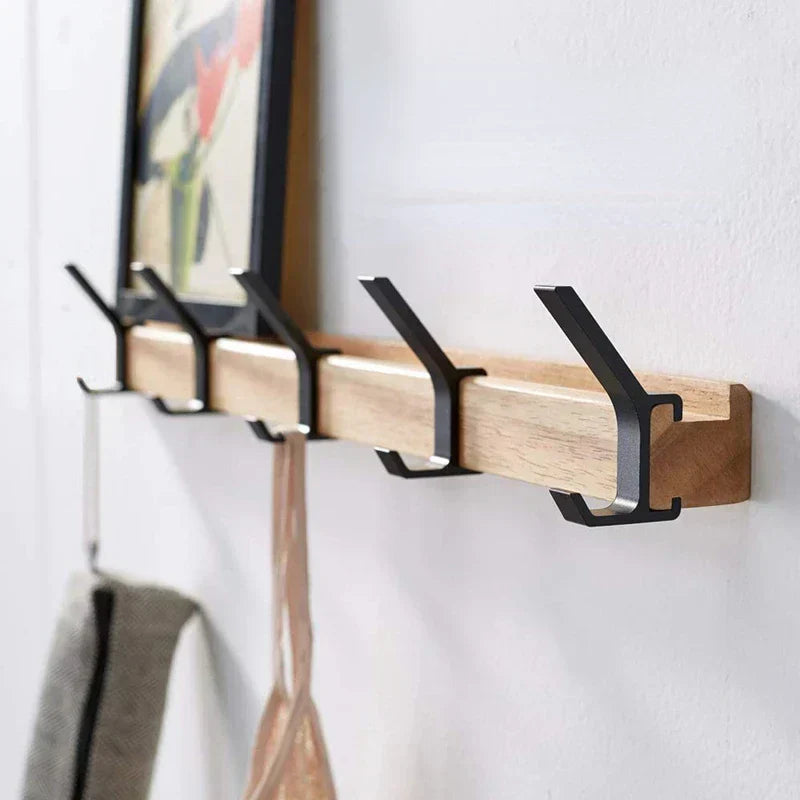 NordicFlex | Wandgarderobe Skandinavisch | Anpassbare Doppelhaken | Holz & Aluminium