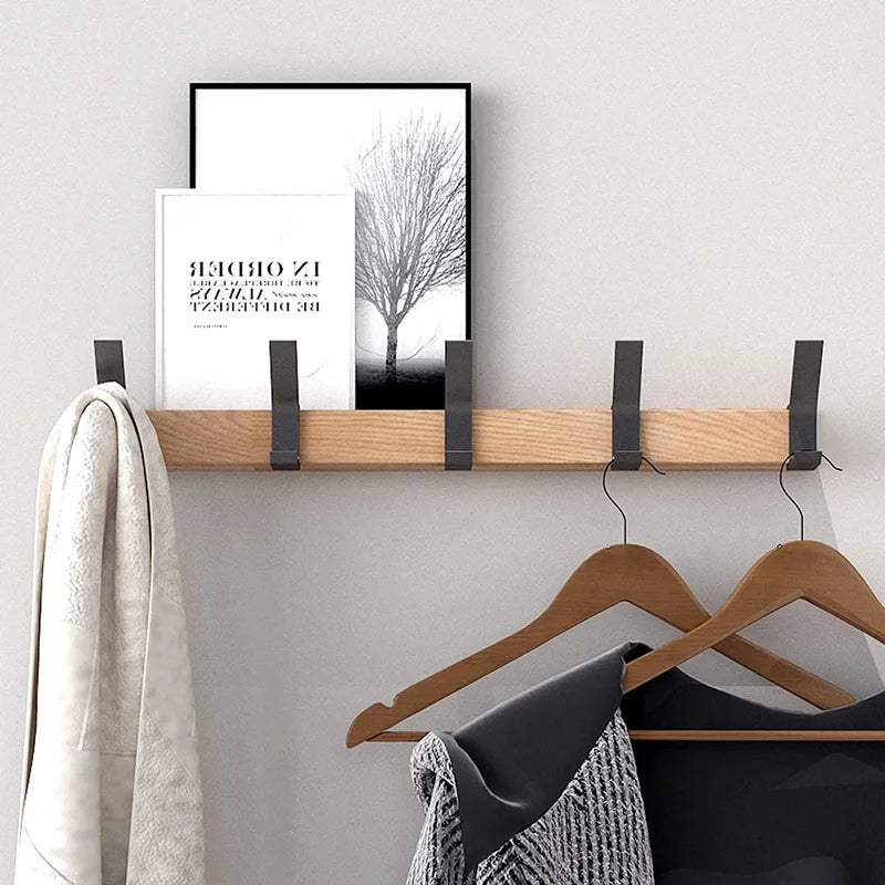 NordicFlex | Wandgarderobe Skandinavisch | Anpassbare Doppelhaken | Holz & Aluminium